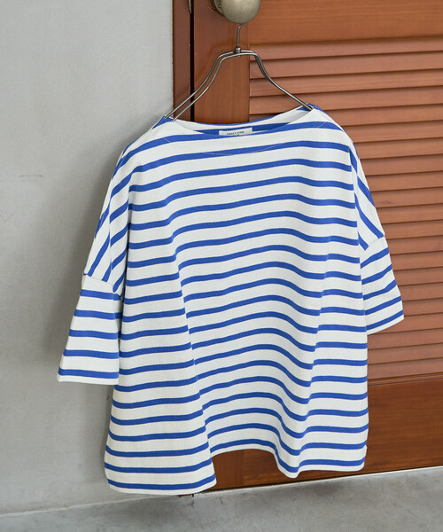 FREAK'S STORE(フリークスストア)の「限定展開 ボートネック バスク ボーダー 半袖 Tシャツ(Tシャツ/カットソー・レディース・オフホワイト/ブルー/グリーン/ブラウン/ブラック/ネイビー/オレンジ/ベージュ・フリ-)」の7枚目の写真
