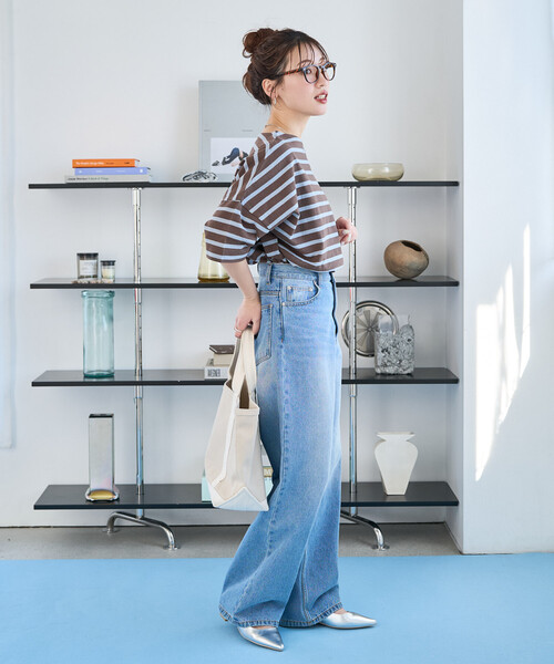 FREAK'S STORE(フリークスストア)の「限定展開 ボートネック バスク ボーダー 半袖 Tシャツ(Tシャツ/カットソー・レディース・オフホワイト/ブルー/グリーン/ブラウン/ブラック/ネイビー/オレンジ/ベージュ・フリ-)」の10枚目の写真