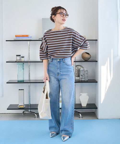 FREAK'S STORE(フリークスストア)の「限定展開 ボートネック バスク ボーダー 半袖 Tシャツ(Tシャツ/カットソー・レディース・オフホワイト/ブルー/グリーン/ブラウン/ブラック/ネイビー/オレンジ/ベージュ・フリ-)」の11枚目の写真