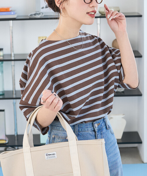 FREAK'S STORE(フリークスストア)の「限定展開 ボートネック バスク ボーダー 半袖 Tシャツ(Tシャツ/カットソー・レディース・オフホワイト/ブルー/グリーン/ブラウン/ブラック/ネイビー/オレンジ/ベージュ・フリ-)」の12枚目の写真