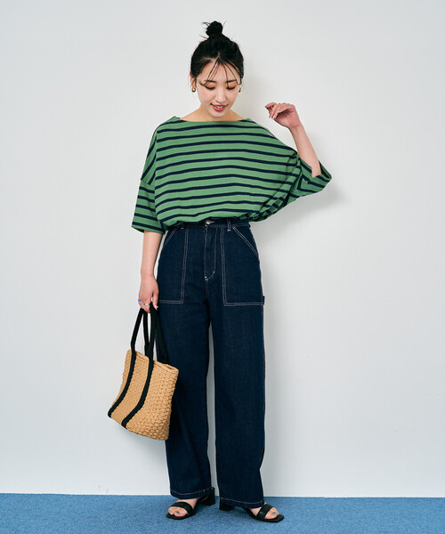 FREAK'S STORE(フリークスストア)の「限定展開 ボートネック バスク ボーダー 半袖 Tシャツ(Tシャツ/カットソー・レディース・オフホワイト/ブルー/グリーン/ブラウン/ブラック/ネイビー/オレンジ/ベージュ・フリ-)」の10枚目の写真