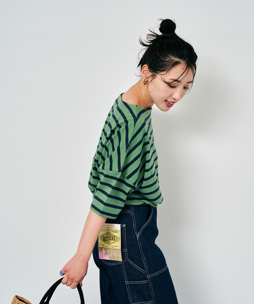 FREAK'S STORE(フリークスストア)の「限定展開 ボートネック バスク ボーダー 半袖 Tシャツ(Tシャツ/カットソー・レディース・オフホワイト/ブルー/グリーン/ブラウン/ブラック/ネイビー/オレンジ/ベージュ・フリ-)」の12枚目の写真