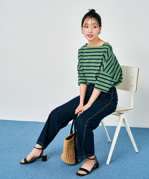 FREAK'S STORE(フリークスストア)の「限定展開 ボートネック バスク ボーダー 半袖 Tシャツ(Tシャツ/カットソー・レディース・オフホワイト/ブルー/グリーン/ブラウン/ブラック/ネイビー/オレンジ/ベージュ・フリ-)」の13枚目の写真