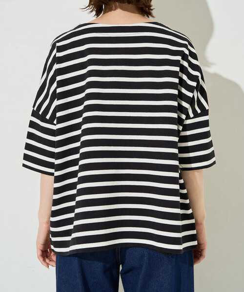FREAK'S STORE(フリークスストア)の「限定展開 ボートネック バスク ボーダー 半袖 Tシャツ(Tシャツ/カットソー・レディース・オフホワイト/ブルー/グリーン/ブラウン/ブラック/ネイビー/オレンジ/ベージュ・フリ-)」の17枚目の写真