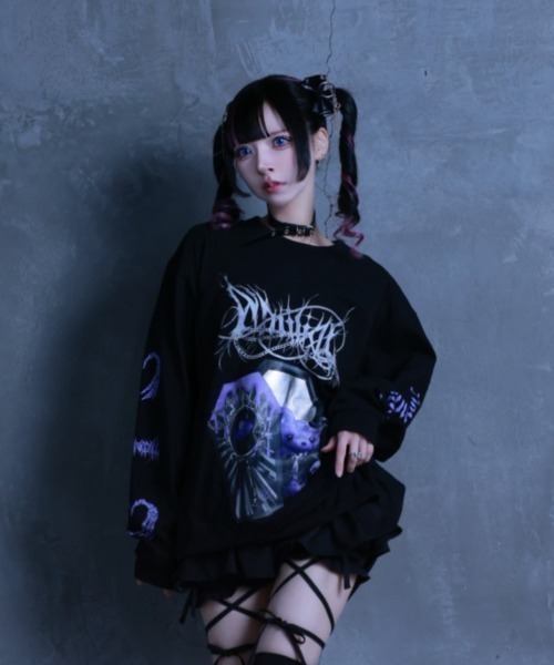 Amilige(アミリージュ)の「Coffin Bat BearロングTシャツ(Tシャツ/カットソー・レディース・ホワイト/ブラック・FREE)」の4枚目の写真
