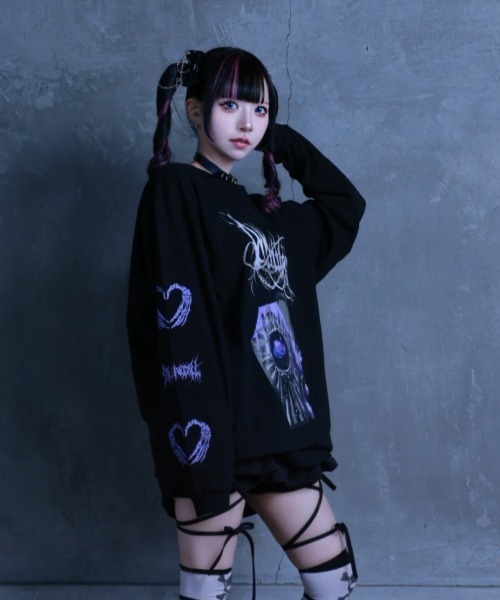 Amilige(アミリージュ)の「Coffin Bat BearロングTシャツ(Tシャツ/カットソー・レディース・ホワイト/ブラック・FREE)」の6枚目の写真
