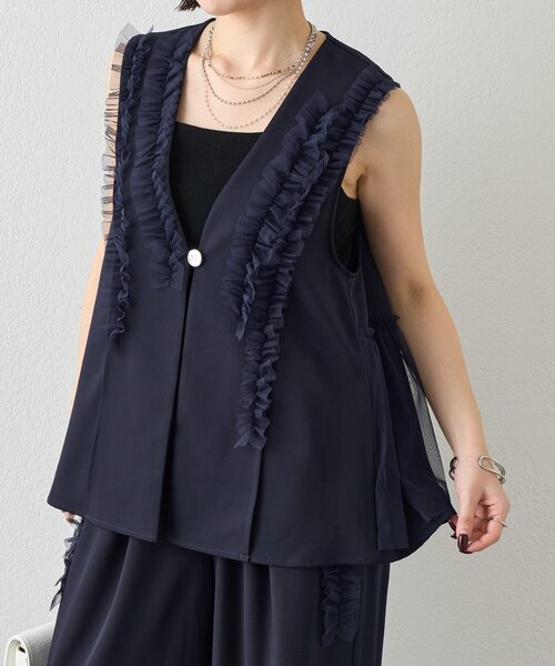 Jena espace merveilleux（ジェナ　エスパスメルヴェイユ）の「フリルチュールセットアップ（ワンピース・レディース・ネイビー/ダークグレー・FREE）」の2枚目の写真