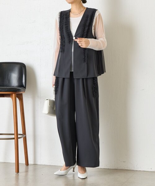 Jena espace merveilleux（ジェナ　エスパスメルヴェイユ）の「フリルチュールセットアップ（ワンピース・レディース・ネイビー/ダークグレー・FREE）」の3枚目の写真