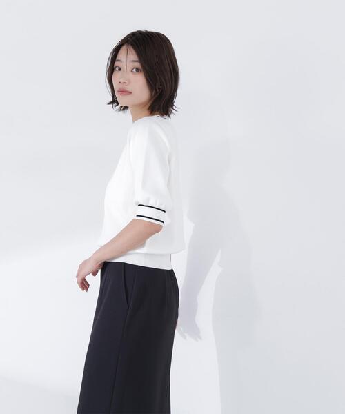 NATURAL BEAUTY BASIC(ナチュラルビューティーベーシック)の「◇総針ベーシック バイカラーラインニット(ニット/セーター・レディース・グレー系その他/ブラック系その他/イエロー系その他/ホワイト系その他・FREE)」の1枚目の写真