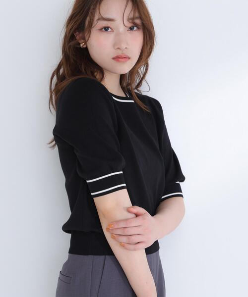 NATURAL BEAUTY BASIC(ナチュラルビューティーベーシック)の「◇総針ベーシック バイカラーラインニット(ニット/セーター・レディース・グレー系その他/ブラック系その他/イエロー系その他/ホワイト系その他・FREE)」の2枚目の写真