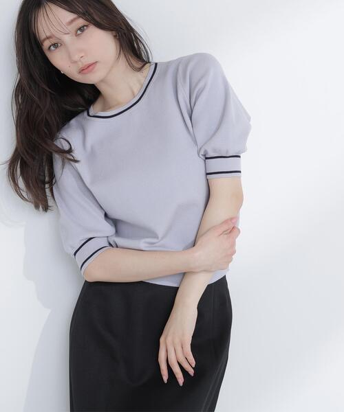 NATURAL BEAUTY BASIC(ナチュラルビューティーベーシック)の「◇総針ベーシック バイカラーラインニット(ニット/セーター・レディース・グレー系その他/ブラック系その他/イエロー系その他/ホワイト系その他・FREE)」の3枚目の写真