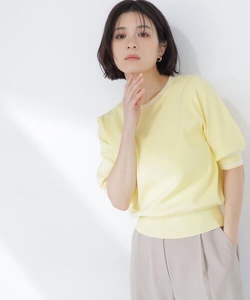 NATURAL BEAUTY BASIC(ナチュラルビューティーベーシック)の「◇総針ベーシック バイカラーラインニット(ニット/セーター・レディース・グレー系その他/ブラック系その他/イエロー系その他/ホワイト系その他・FREE)」の4枚目の写真
