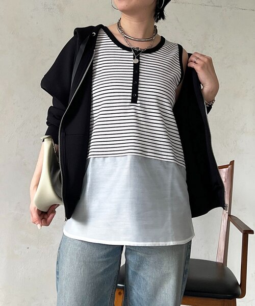 un dix cors（アンディコール）の「ヘンリーネック2WAYタンクトップ（キャミソール・レディース・アイボリー/ブラック/オフホワイト・FREE）」の12枚目の写真