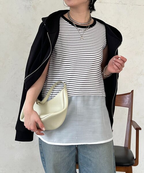 un dix cors（アンディコール）の「ヘンリーネック2WAYタンクトップ（キャミソール・レディース・アイボリー/ブラック/オフホワイト・FREE）」の15枚目の写真