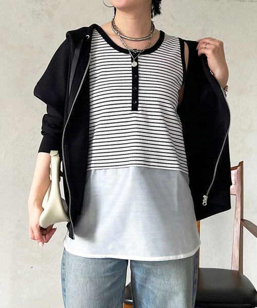 un dix cors（アンディコール）の「ヘンリーネック2WAYタンクトップ（キャミソール・レディース・アイボリー/ブラック/オフホワイト・FREE）」の22枚目の写真