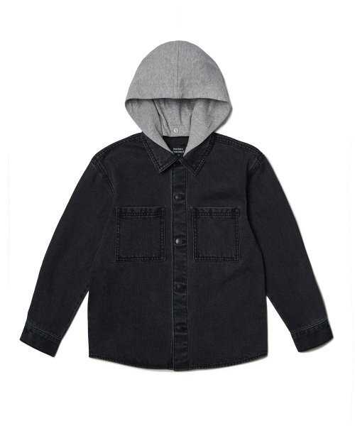 MUSINSA STANDARD KIDS（ムシンサスタンダードキッズ）の「オーバーサイズ デタッチャブル フード デニム シャツ [ウォッシュド ブラック]（シャツ/ブラウス・レディース・その他・150/100/110/120/130/140）」の2枚目の写真