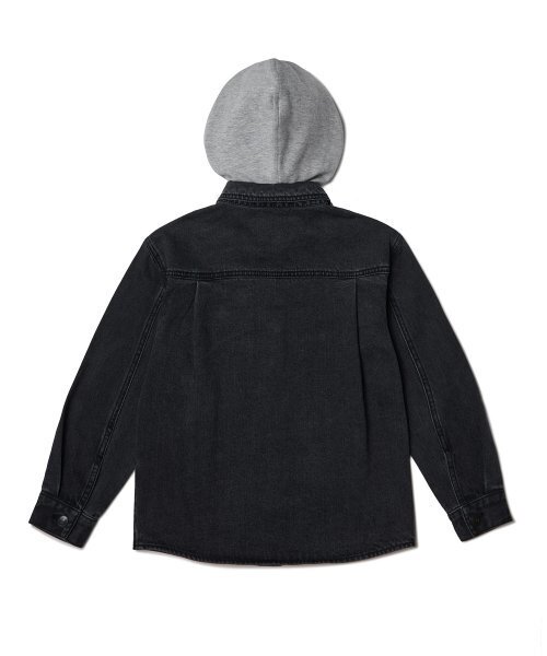 MUSINSA STANDARD KIDS（ムシンサスタンダードキッズ）の「オーバーサイズ デタッチャブル フード デニム シャツ [ウォッシュド ブラック]（シャツ/ブラウス・レディース・その他・150/100/110/120/130/140）」の3枚目の写真