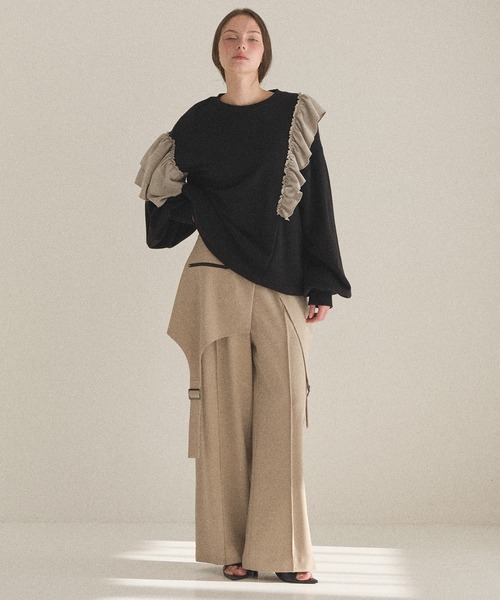 MIELI INVARIANT（ミエリインヴァリアント）の「Wide Cover Layer Slacks（スラックス・レディース・ブラック/ベージュ・MEDIUM/SMALL）」の19枚目の写真