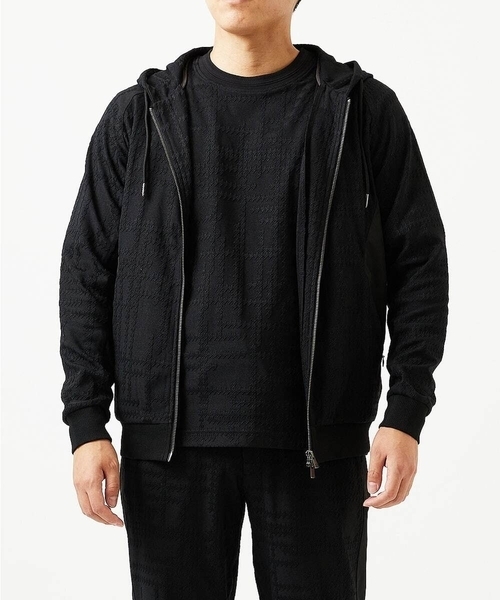 MICHEL KLEIN HOMME (ミッシェルクランオム)の「【セットアップ】ジャカードジップアップパーカー(パーカー・メンズ・ブラック/ホワイト・MEDIUM/LARGE/X-LARGE)」の1枚目の写真