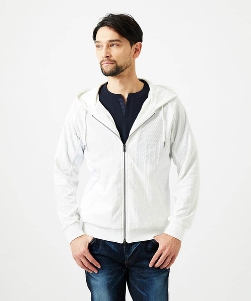 MICHEL KLEIN HOMME (ミッシェルクランオム)の「【セットアップ】ジャカードジップアップパーカー(パーカー・メンズ・ブラック/ホワイト・MEDIUM/LARGE/X-LARGE)」の8枚目の写真