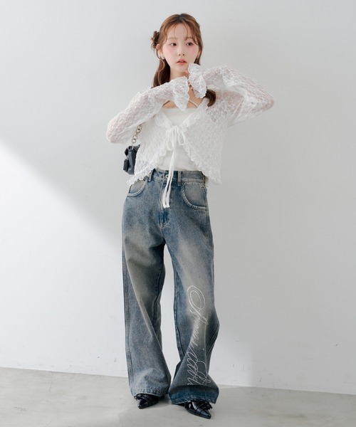 continuer de NICE CLAUP(コンティニューデナイスクラップ)の「キラキラロゴバギーデニム(デニムパンツ・レディース・その他/ネイビー・SMALL/MEDIUM)」の11枚目の写真