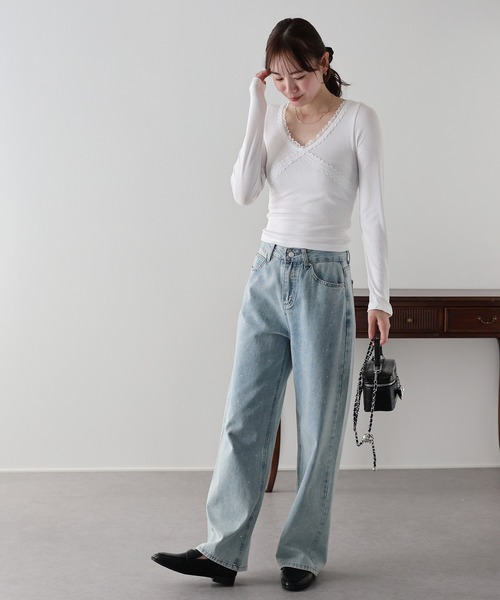 BLUEEAST（ブルーイースト）の「クロスレーストリムカットソー（Tシャツ/カットソー・レディース・グレー/ブラック/ホワイト・MEDIUM）」の7枚目の写真