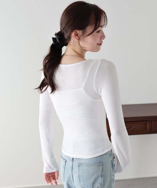 BLUEEAST（ブルーイースト）の「クロスレーストリムカットソー（Tシャツ/カットソー・レディース・グレー/ブラック/ホワイト・MEDIUM）」の6枚目の写真