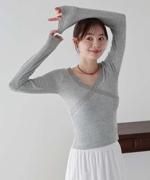 BLUEEAST（ブルーイースト）の「クロスレーストリムカットソー（Tシャツ/カットソー・レディース・グレー/ブラック/ホワイト・MEDIUM）」の8枚目の写真