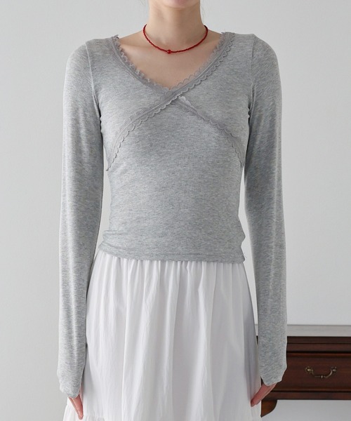 BLUEEAST（ブルーイースト）の「クロスレーストリムカットソー（Tシャツ/カットソー・レディース・グレー/ブラック/ホワイト・MEDIUM）」の16枚目の写真