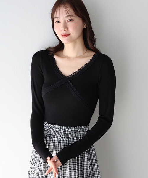 BLUEEAST（ブルーイースト）の「クロスレーストリムカットソー（Tシャツ/カットソー・レディース・グレー/ブラック/ホワイト・MEDIUM）」の12枚目の写真