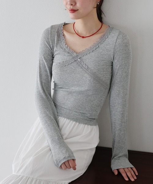 BLUEEAST（ブルーイースト）の「クロスレーストリムカットソー（Tシャツ/カットソー・レディース・グレー/ブラック/ホワイト・MEDIUM）」の10枚目の写真