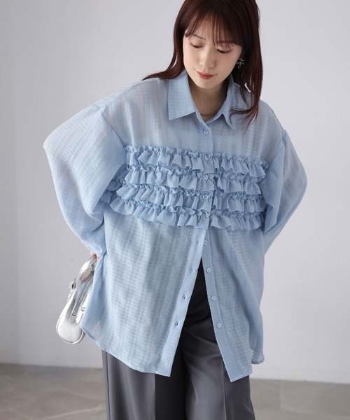 Riberry（リベリー）の「フリルシアーシャツ/ブラウス（シャツ/ブラウス・レディース・ブラック/ブルー/オフホワイト/ネイビー・MEDIUM）」の4枚目の写真