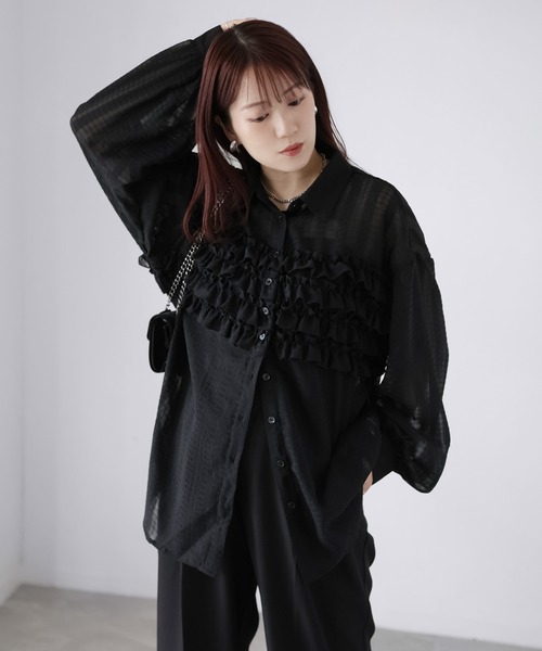 Riberry（リベリー）の「フリルシアーシャツ/ブラウス（シャツ/ブラウス・レディース・ブラック/ブルー/オフホワイト/ネイビー・MEDIUM）」の2枚目の写真