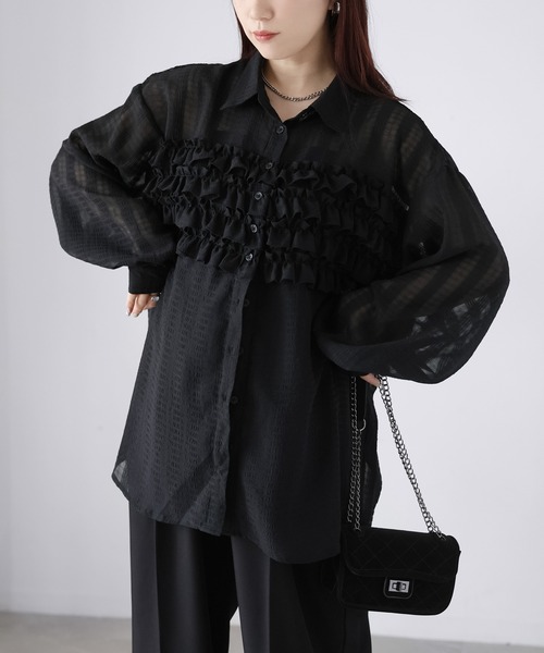 Riberry（リベリー）の「フリルシアーシャツ/ブラウス（シャツ/ブラウス・レディース・ブラック/ブルー/オフホワイト/ネイビー・MEDIUM）」の18枚目の写真