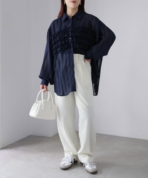 Riberry（リベリー）の「フリルシアーシャツ/ブラウス（シャツ/ブラウス・レディース・ブラック/ブルー/オフホワイト/ネイビー・MEDIUM）」の21枚目の写真