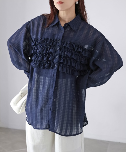 Riberry（リベリー）の「フリルシアーシャツ/ブラウス（シャツ/ブラウス・レディース・ブラック/ブルー/オフホワイト/ネイビー・MEDIUM）」の22枚目の写真