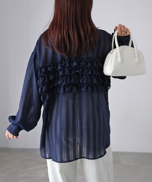 Riberry（リベリー）の「フリルシアーシャツ/ブラウス（シャツ/ブラウス・レディース・ブラック/ブルー/オフホワイト/ネイビー・MEDIUM）」の13枚目の写真
