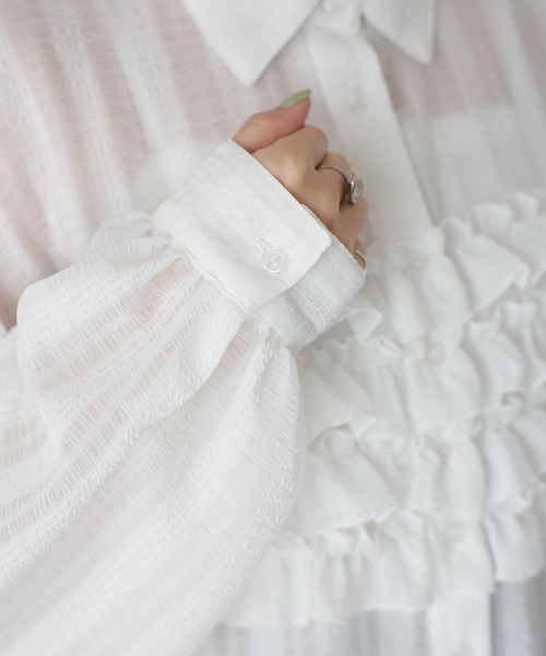 Riberry（リベリー）の「フリルシアーシャツ/ブラウス（シャツ/ブラウス・レディース・ブラック/ブルー/オフホワイト/ネイビー・MEDIUM）」の10枚目の写真