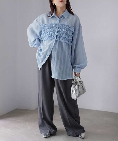 Riberry（リベリー）の「フリルシアーシャツ/ブラウス（シャツ/ブラウス・レディース・ブラック/ブルー/オフホワイト/ネイビー・MEDIUM）」の14枚目の写真