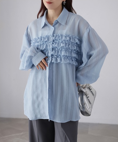 Riberry（リベリー）の「フリルシアーシャツ/ブラウス（シャツ/ブラウス・レディース・ブラック/ブルー/オフホワイト/ネイビー・MEDIUM）」の15枚目の写真