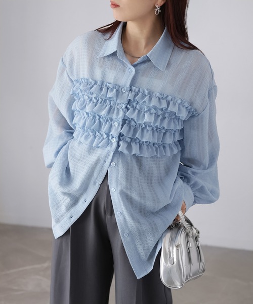 Riberry（リベリー）の「フリルシアーシャツ/ブラウス（シャツ/ブラウス・レディース・ブラック/ブルー/オフホワイト/ネイビー・MEDIUM）」の16枚目の写真