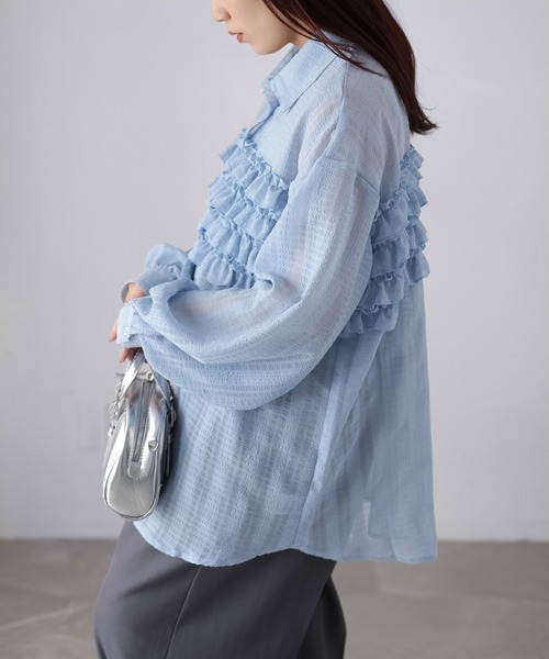 Riberry（リベリー）の「フリルシアーシャツ/ブラウス（シャツ/ブラウス・レディース・ブラック/ブルー/オフホワイト/ネイビー・MEDIUM）」の17枚目の写真