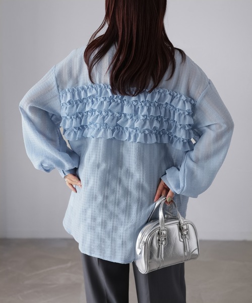 Riberry（リベリー）の「フリルシアーシャツ/ブラウス（シャツ/ブラウス・レディース・ブラック/ブルー/オフホワイト/ネイビー・MEDIUM）」の6枚目の写真