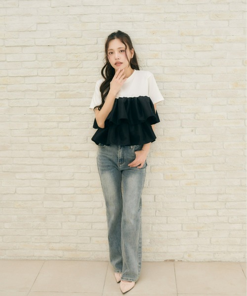 Olu.(オルドット)の「ボリュームフリルドッキングトップス(Tシャツ/カットソー・レディース・ホワイト/ブラック・FREE)」の17枚目の写真