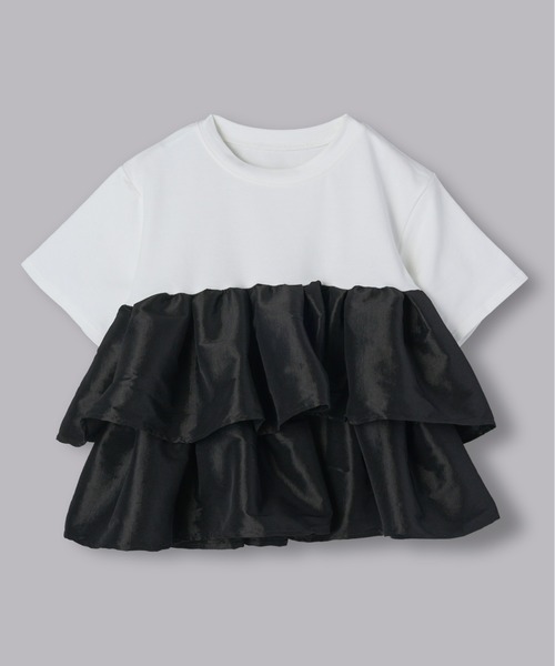 Olu.(オルドット)の「ボリュームフリルドッキングトップス(Tシャツ/カットソー・レディース・ホワイト/ブラック・FREE)」の7枚目の写真