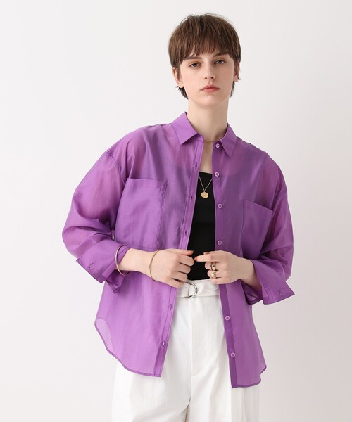allureville(アルアバイル)の「オーガンシアーシャツ(シャツ/ブラウス・レディース・ブラウン/ホワイト/パープル・2)」の3枚目の写真