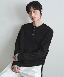 レイヤードワッフルヘンリーネックTシャツ_BLACK(W26TP01)