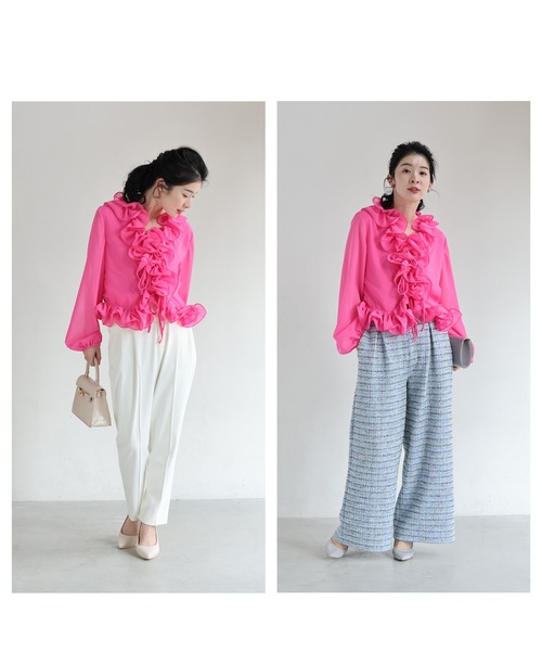 cawaii(カワイイ)の「リボンを結ぶフロントの花びらフリルブラウストップス(シャツ/ブラウス・レディース・ピンク・FREE)」の14枚目の写真