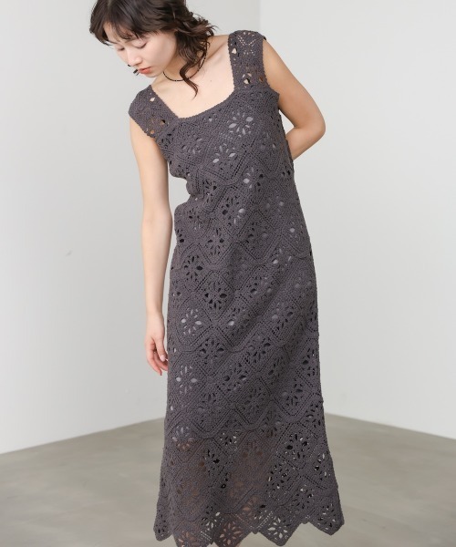 Bab(バブ)の「【選べるサイズ展開】ロムバスクロシェロングワンピース(ワンピース・レディース・チャコールグレー/A/ホワイト系その他・M/S)」の9枚目の写真