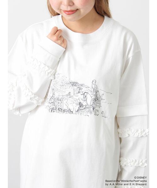 Samansa Mos2（サマンサ モスモス）の「【Disney】くまのプーさん袖フリルロンT（ニット/セーター・レディース・チャコールグレー/オフホワイト/キナリ・F）」の2枚目の写真